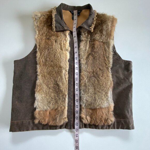Spanner Rustic Brown Denim & Rabbit Fur Trim Vest SZ XL - Picture 11 of 12